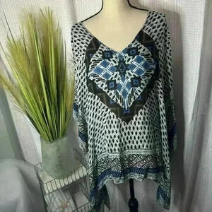 Chicos Women’s L/XL Kimono Cover Up Top Geometric Design Rayon V Neck Top